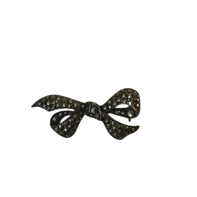  Vintage 925 Marcasite Ribbon Brooch Approx 4 x 2cm