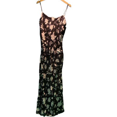 Nude Lucy Womens  Size L Shoestring Strap Dress Beige / Black  / Floral 