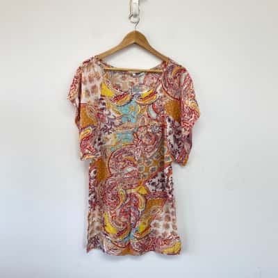 Sunshine Colourful Pattern Short Sleeve Mini Dress  Size 8 