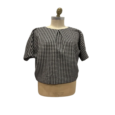 Dou+Changlee Womens  Size 36 Short Sleeve Top Black  / Pattern / White 