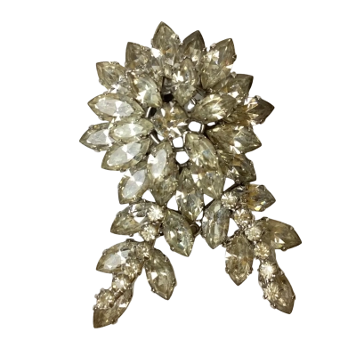  Vintage Mid Century Clear Crystal Flower Brooch Silver 