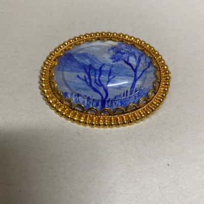  Womens Blue Landscape Art Brooch