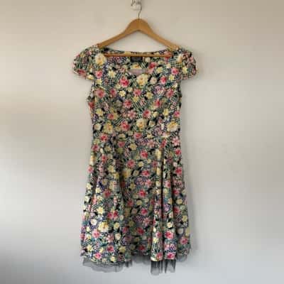 Hearts Of Roses Yellow Pink Floral Short Sleeve Mini Dress Size 18
