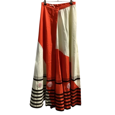  Hand made Women's  Size 6 / 8 Maxi Skirt / Wrap Skirt with beaded section Black  / Burnt Orange / Cream 