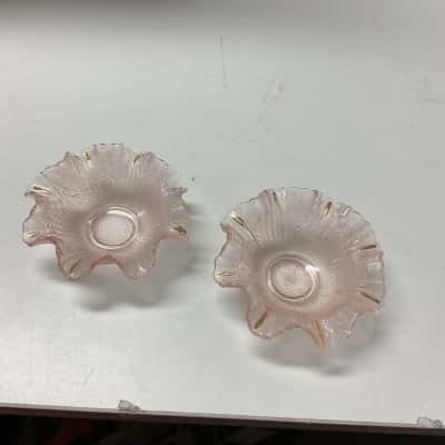 Pink waffle textured colony glass berry bowls x 2