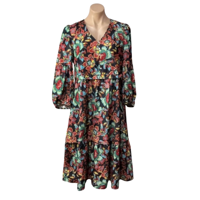 Blue Illusion Womens Size S Multicoloured Floral V-neck 3/4 Sleeve Midi Dress