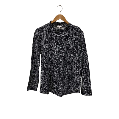 W. Lane Womens  Size L /12 Long Sleeve High Neck Top Navy Blue / Pattern 