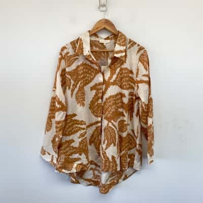Adrift Signature Beige Pattern Long Sleeve Oversized Boyfriend Shirt  Size 0 / S