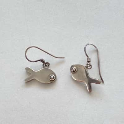 925 Sterling Silver Fish Drop Earrings