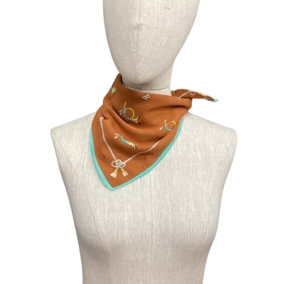  Vintage Nicole Club Neck Scarf Brown with Hunting Horn Motive