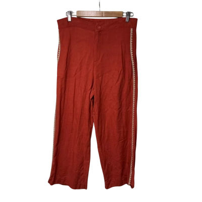 Label of Love Womens Size XL Orange Wide Leg Pants with Beige Embroidered Trim