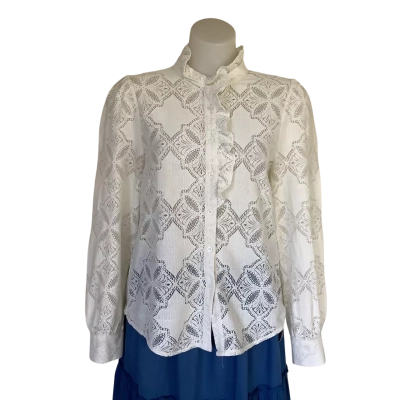 YCOO PARIS.  Paulette Ivory Broderie Anglaise/ Lace Blouse. Size M 
