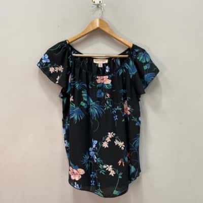 Philosophy Womens Sheer Size XS Short Sleeve Top Black  / Floral 