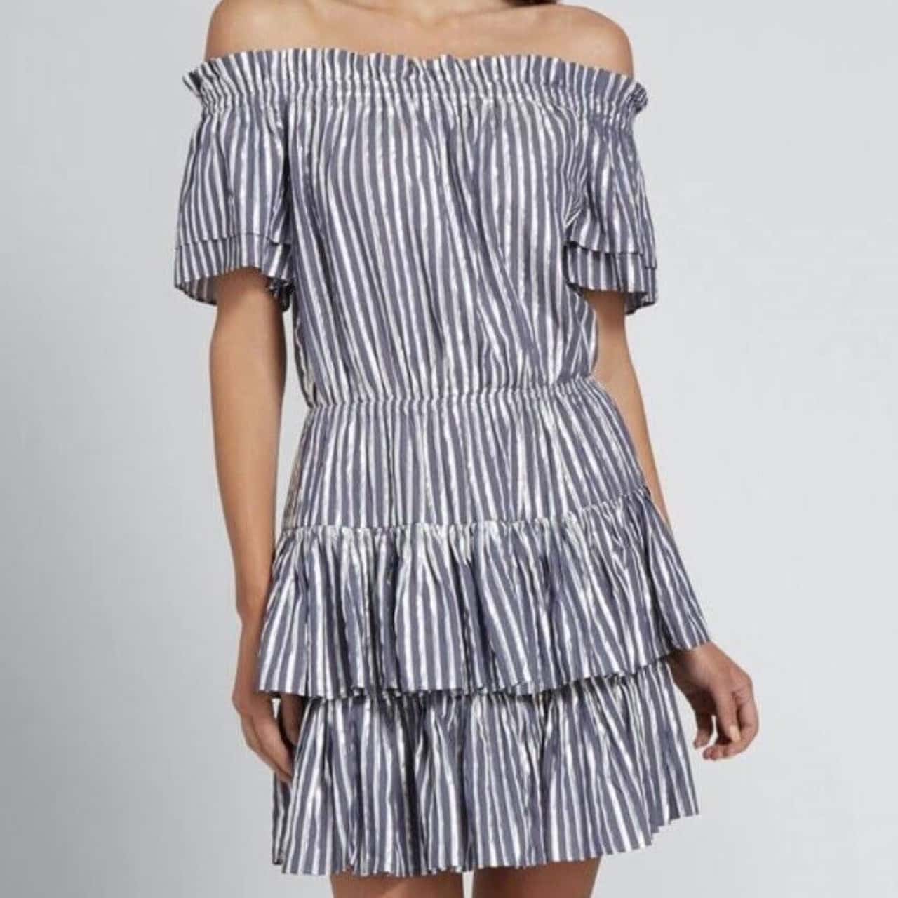 Seed Heritage Womens Size M Off The Shoulder Blue / Silver / Striped  /Metallic(s) - Used Very Good | Salvos Stores