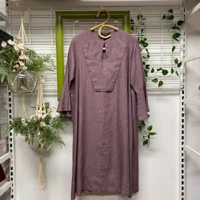  Eva's Sunday Womens 100% Linen Midi Dress Aubergine Size S 