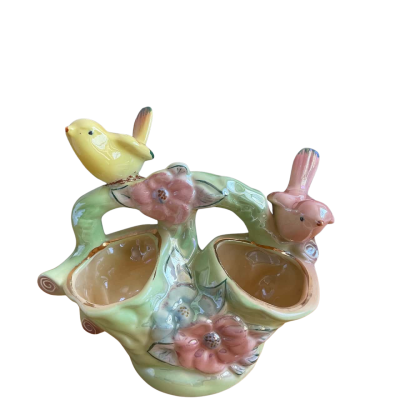 Vintage pottery vase sculpture birds x 2