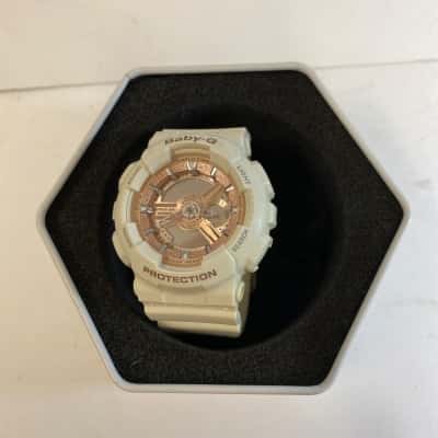 Casio Women's Watch Baby-G Chrono Rose Gold Dial White Resin Strap