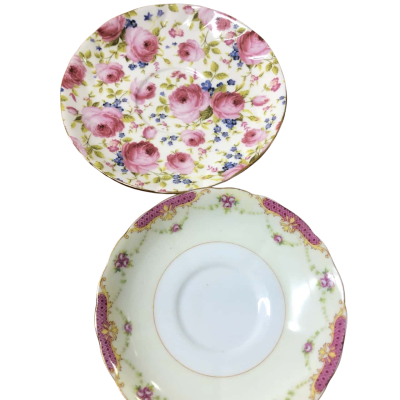 Vintage Saucers Set of Two White/Pink Design