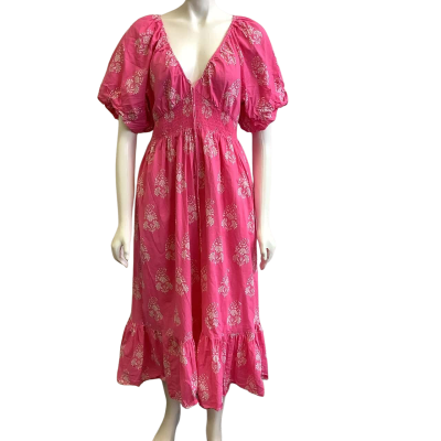 Sportsgirl Women's Size 12 Short Sleeved Floral Midi Dress Pink  
