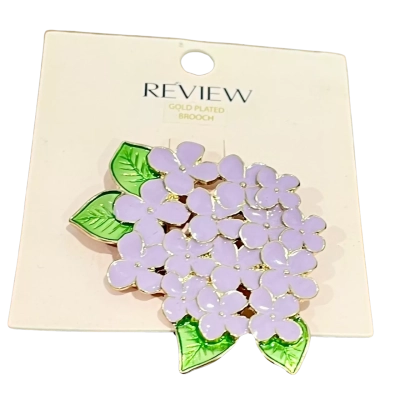 BNWT Review Gold Plated Light Purple Enamel Hydrangea Flower Brooch 