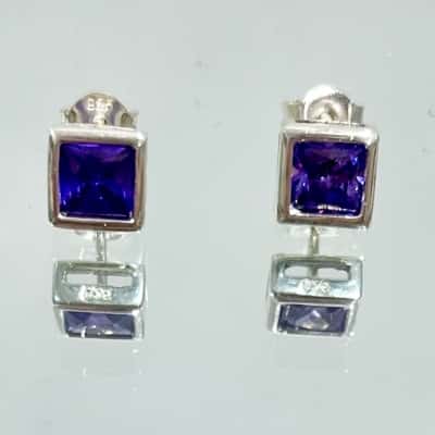 925 Silver Purple Stone Stud Earrings 