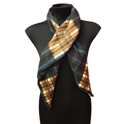  Womens  Size S Brown / Checked / Teal square Scarf Made in Italy 