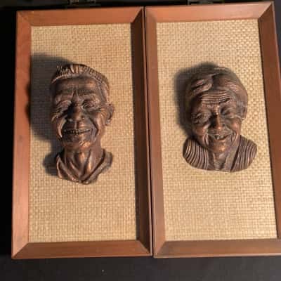 Mid Century Decorative Bronze Relief Plaques, with 3D sculptured busts