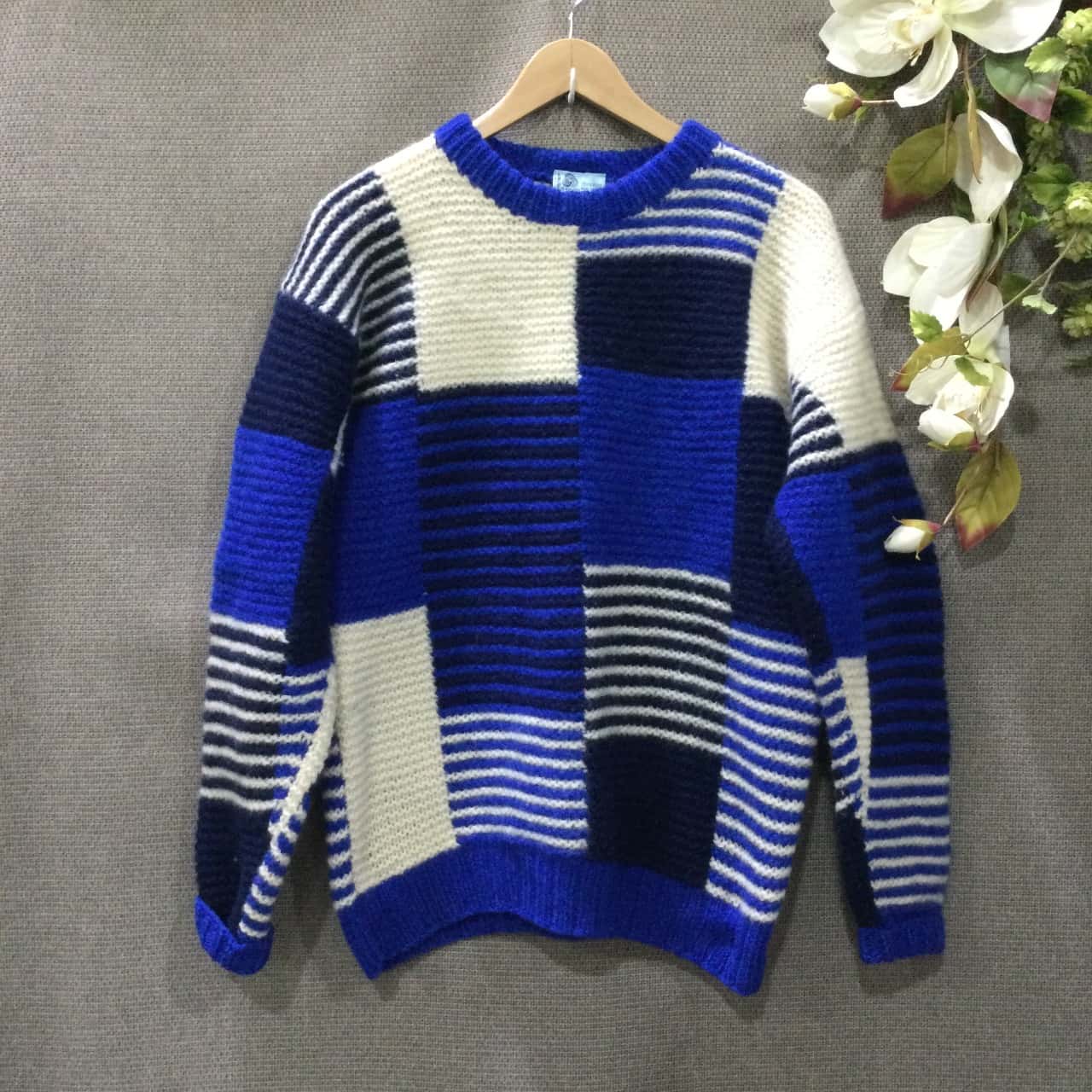 Icelandic, Womens Pure Wool Jumper, Size M Blue / White