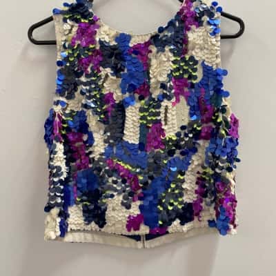 Alannah Hill Womens  Size 10 Sequinned Sleeveless Top Multicoloured 