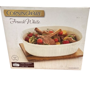 CorningWare Oval Casserole with Pyrex Glass LidFrench White 2.35L/2.5qt
