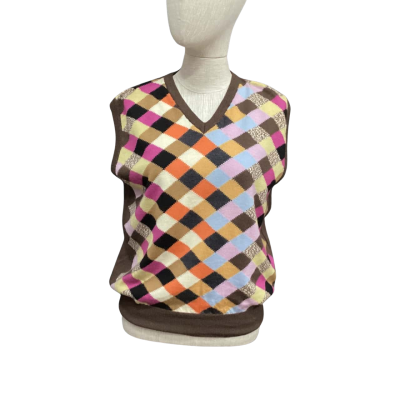  Ovvero 100% Wool  Size L Sweater Vest Brown / Multicoloured 