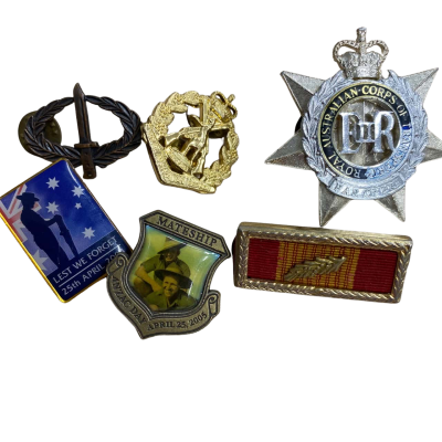 Group of 6 military badges