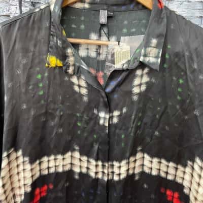 ELK Womens  Size S/M Button Up Silk Top Black  / Multicoloured / Pattern 