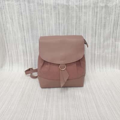 Fossil Dusky Pink with Gold Ring Flap Closure & Square Pattern Detail /Gorgeous/ Mini Backpack /Handbag 
