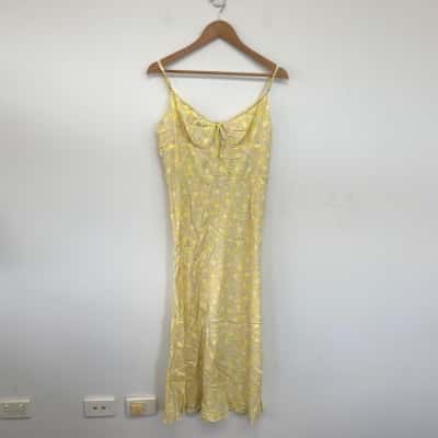 Lulu & Rose Yellow Floral Strappy Midi Dress  Size L 