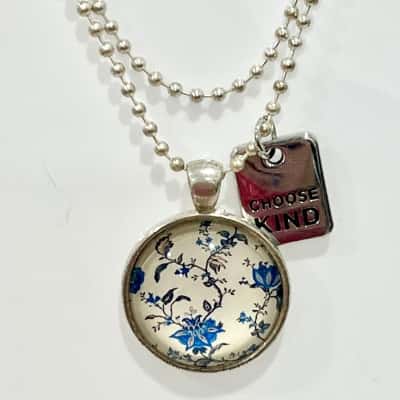 Silver Glass Dome/Blue Floral Pendant & Choose Kind Pendant 