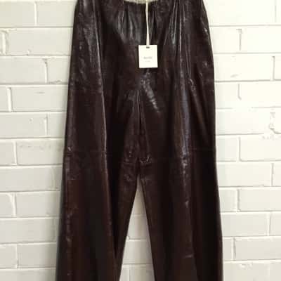  Womens ALYSI Size 46 Leather Pants Brown 
