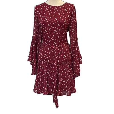 Showpo Womens Size 12 Long Sleeve Dress / Midi Dress Floral / Maroon 