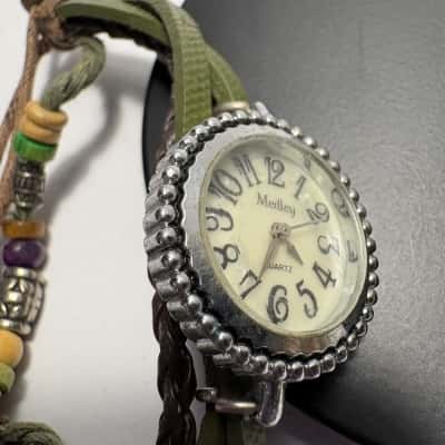 Medley Quartz Face Bohemian Watch with Silver Tone Bezel & Multi Stranded Band