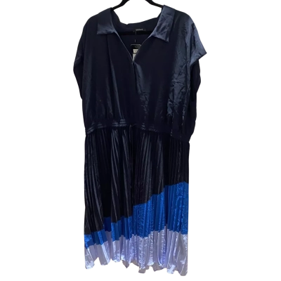 Basque Womens  Size 24 Midi Dress Black  / Blue Pleated Skirt RRP $139.95