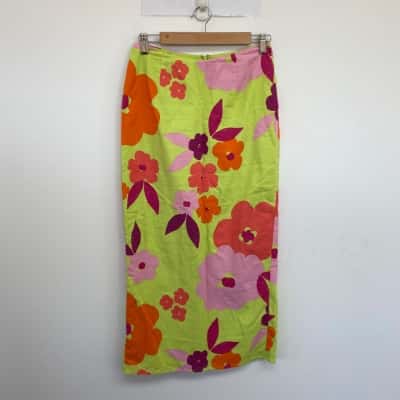 Sabo Skirt Green Floral Midi Skirt  Size S 