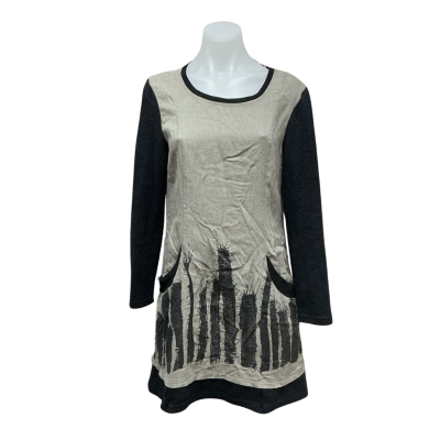 Boo Radley Womens Linen/ Cotton/ Cashmere Mix Size 10 Mini Dress Black  / Grey / Pattern 