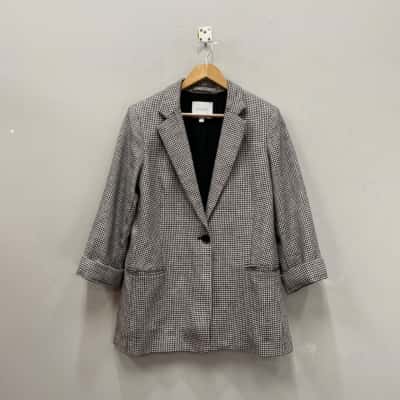 Witchery Womens  Clothing 100% Linen Size 10 Blazer Black &White Houndstooth 