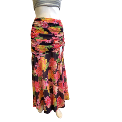 RUNAWAY Women's Size 10  Ruched Maxi Skirt Floral 