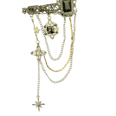 Womens steampunk brooches. Multi chains & charms 12x8cm 