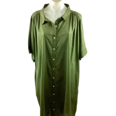 Taking Shape Cotton Linen Shirt Dress - Olive Size 24