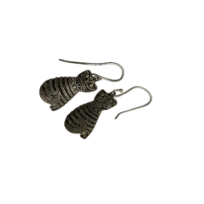 Vintage 925 Silver & Brass Cat Dangle Earrings