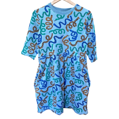 Minti Kids Blue Snake Patterned Dress Size 14