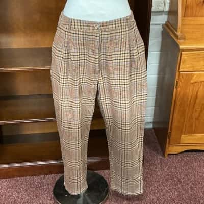 Dangerfield Womens  Size 14 Straight Leg Pants Beige / Blue / Brown / Checked 