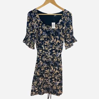 Dotti - Navy Floral Short Sleeve Dress (Size 16)